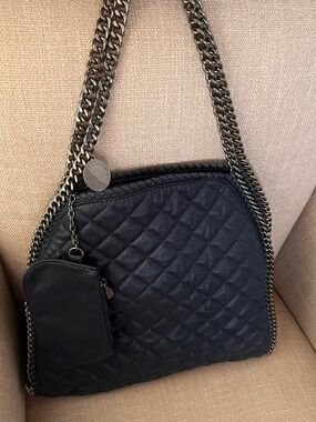 Stella McCartney *RARE* NAVY BLUE Quilted Chain-Trim Shoulder Bag with Pouch